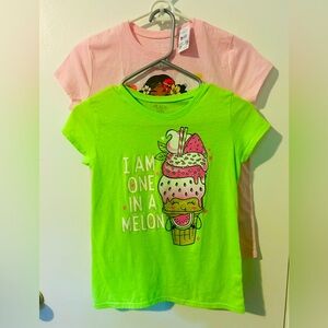 The Children Place Girls Set of 2,Green & Pink Color Shirts, Short Sleeve, Sz L